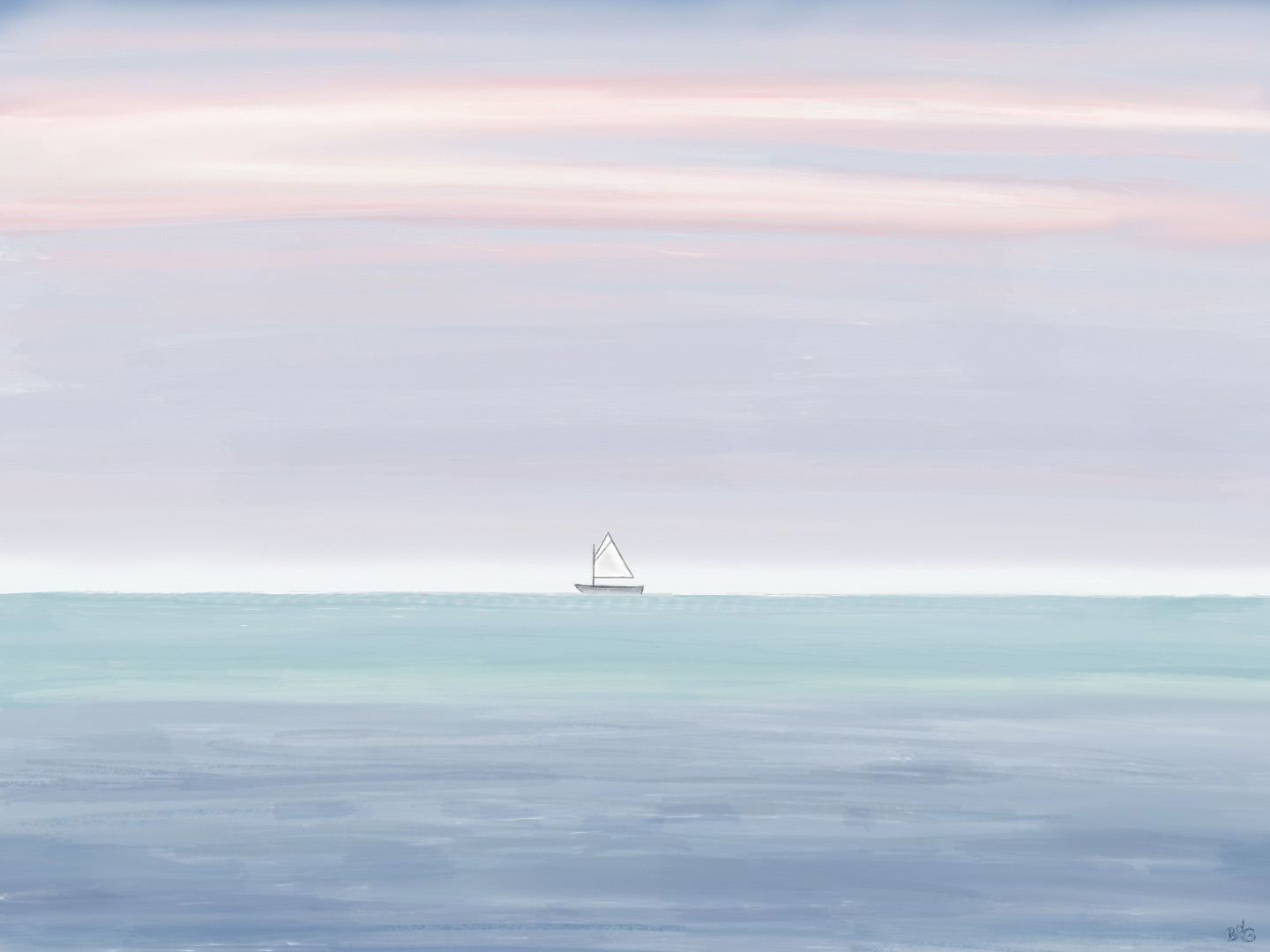 Little ship at sea illustration - Brenda de Groot