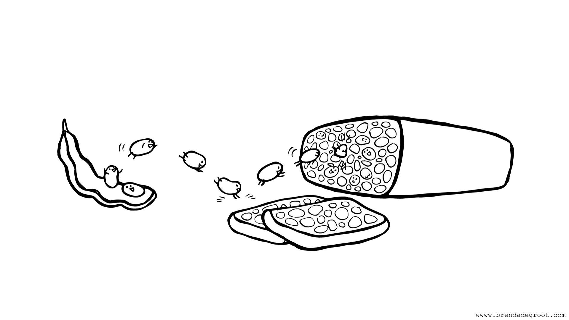 Tempeh illustratie illustration: happy soy beans - Brenda de Groot