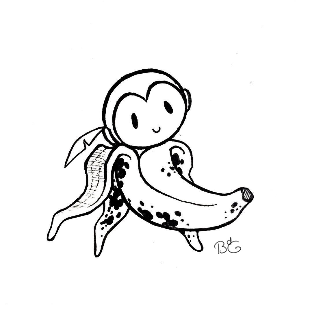 Monkey in a banana illustration - Brenda de Groot
