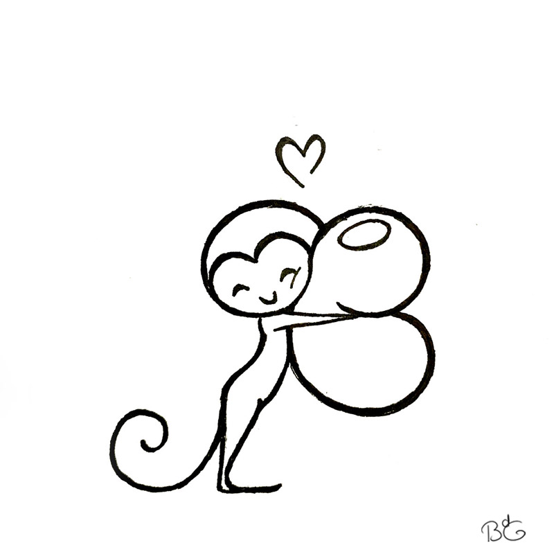 Hugging a bean illustration - Brenda de Groot