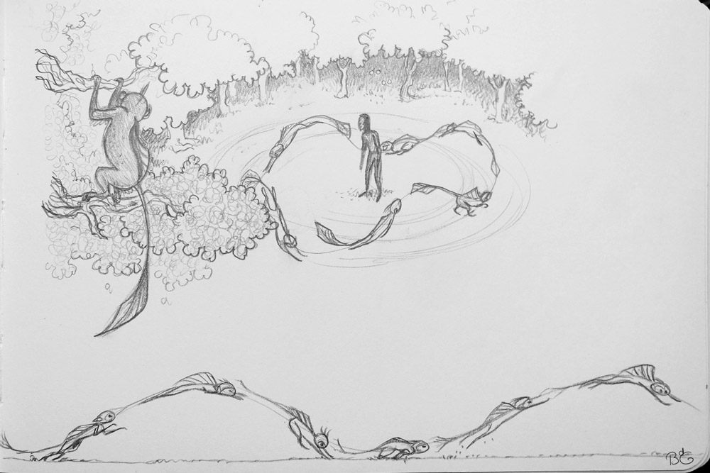 Nakakans fantasy monkey illustration sketch - Brenda de Groot
