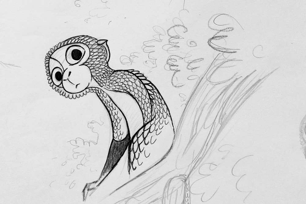 Nakakans fantasy monkey illustration sketch - Brenda de Groot